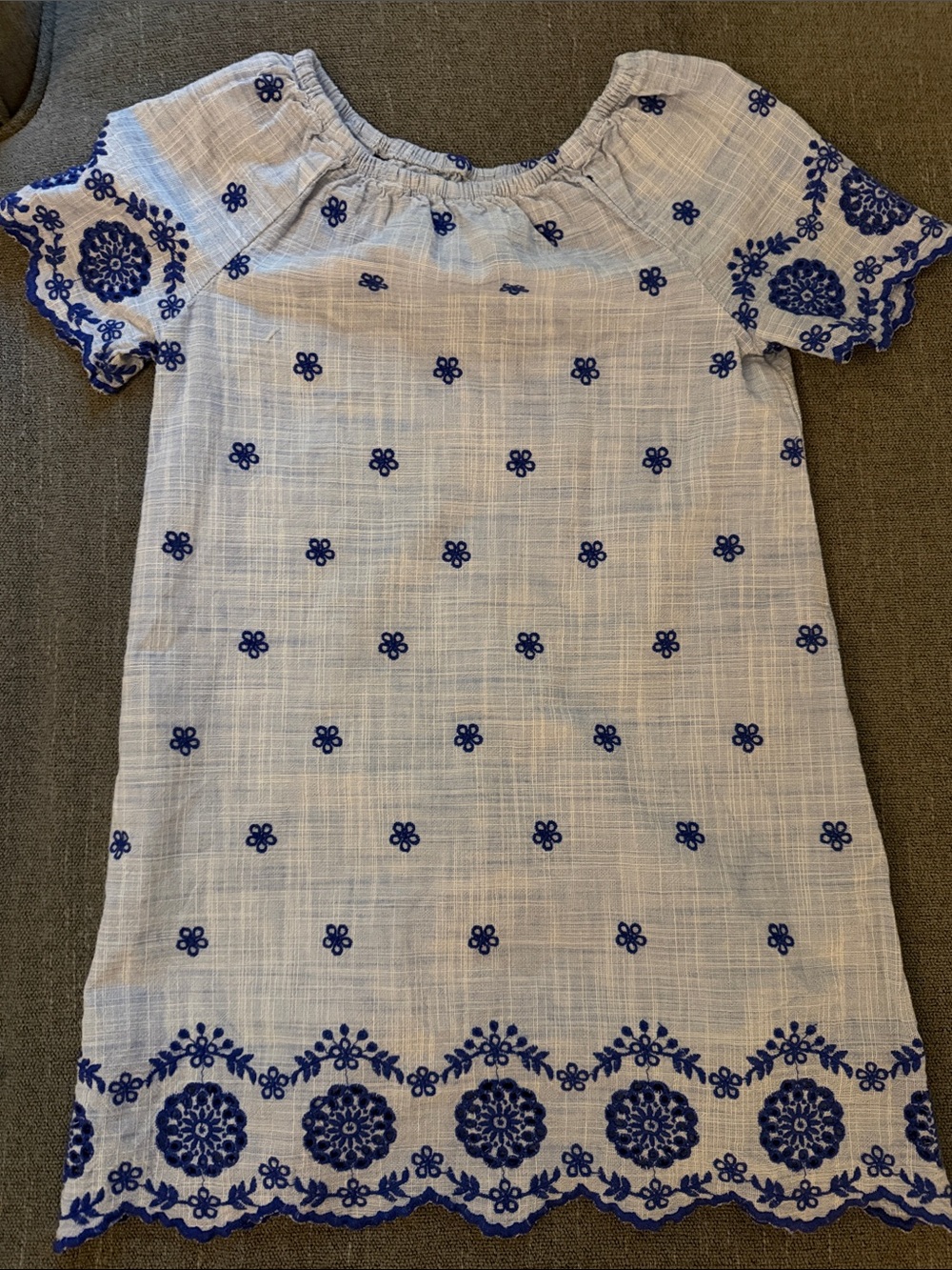 Gymboree White Dress with Blue Floral Embroidery